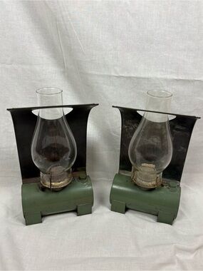 Vintage Railroad Train Car Hurricane Oil Lamps PYREX Glass
